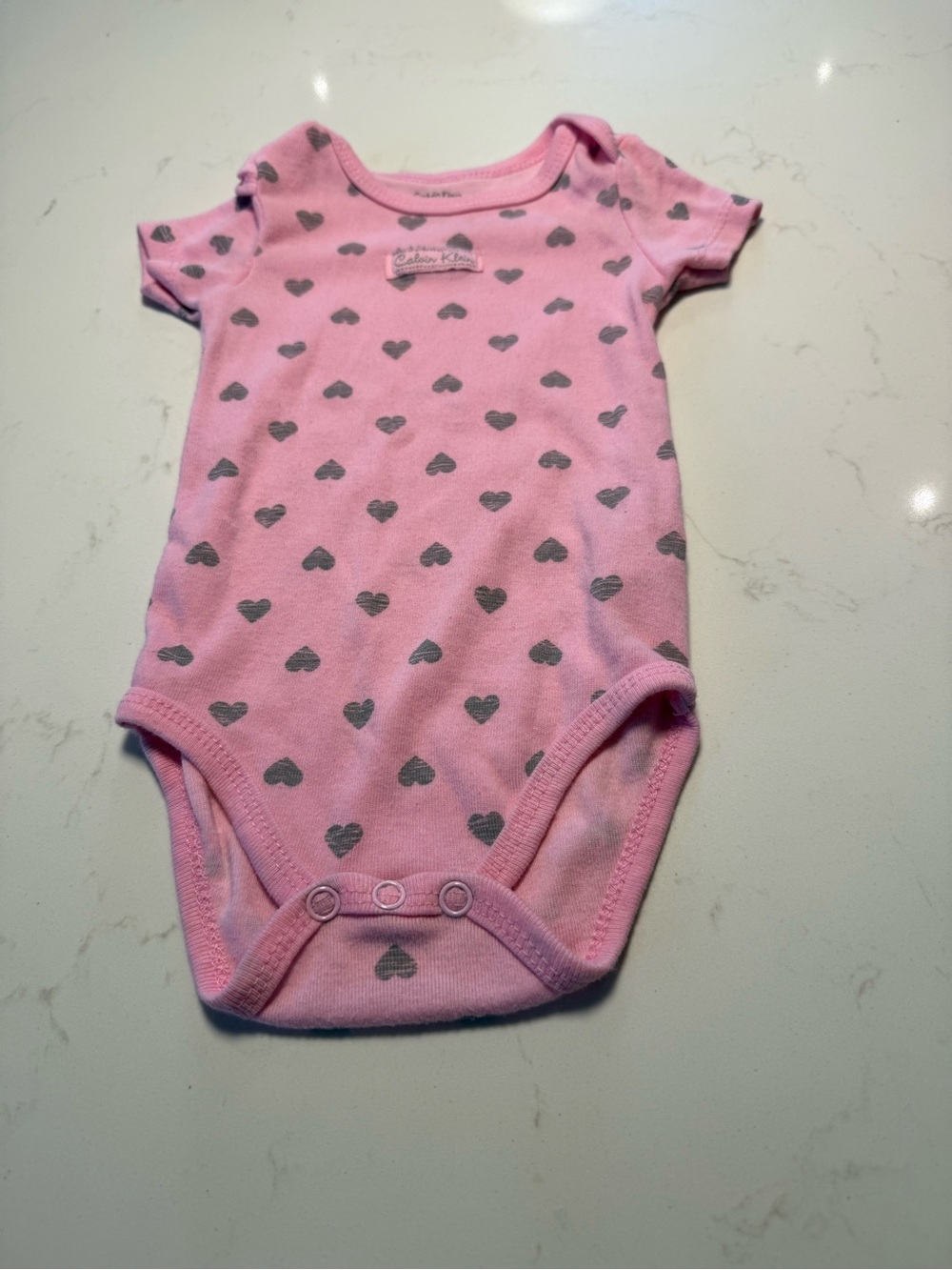 Calvin Klein Pink Heart-Print Baby Bodysuit